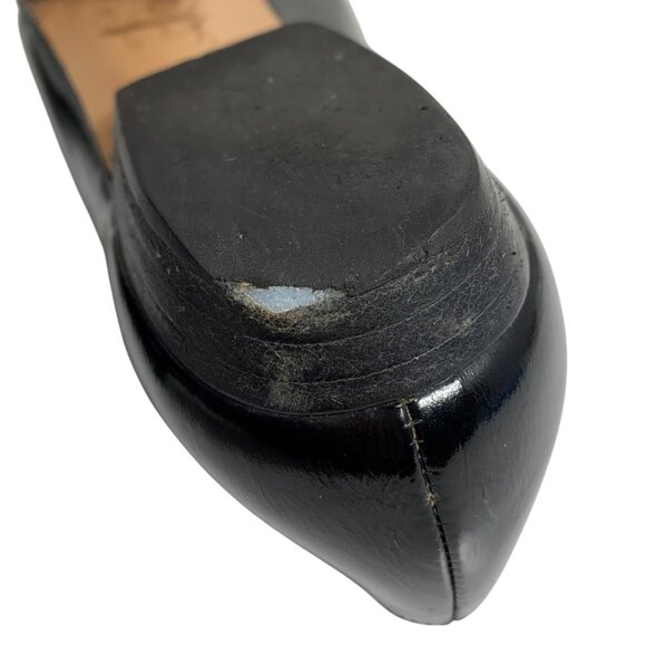 Salvatore Ferragamo Black Patent Leather Suede Loafers Flats Gold Logo SZ 6.5 B - Picture 10 of 12